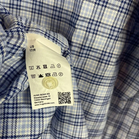 Hugo Boss Men Long Sleeve Plaid Button Down Sharp fit T-Shirt 17R - Picture 4 of 7